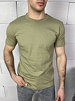 Мужская футболка зеленого цвета (хаки), турецкая легкая футболка с коротким рукавом