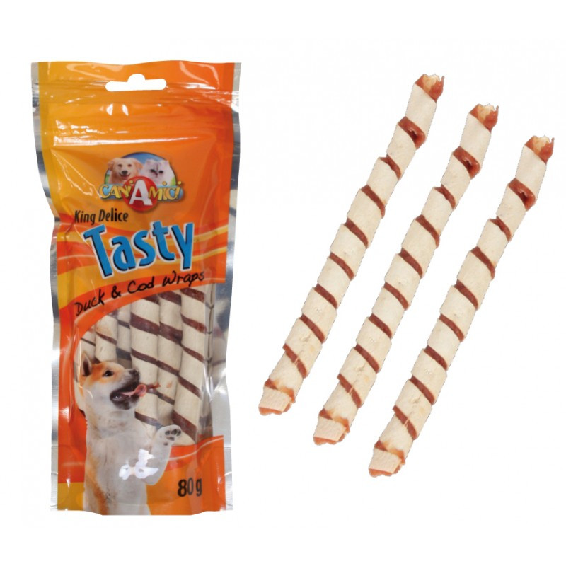 Ласощі для собак кручений стік з качкою і тріскою Croci Tasty 80 г
