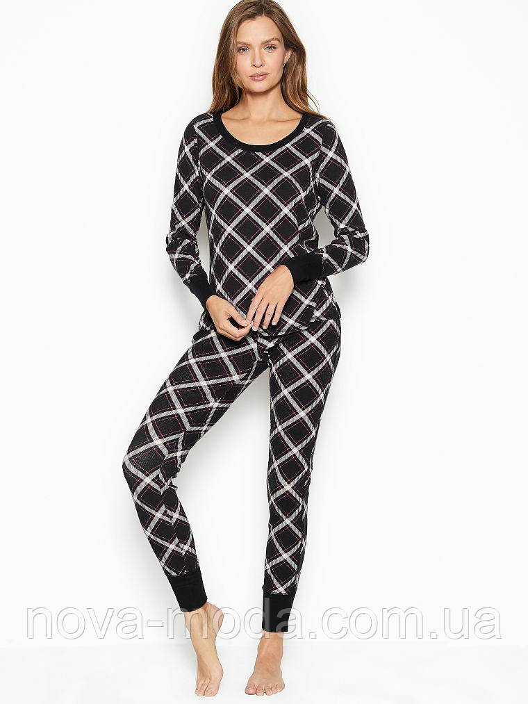 Розмір XL (50-52). Чорна жіноча термопіжама Victoria's Secret, кофта та штани, домашній костюм ромб, фото 1