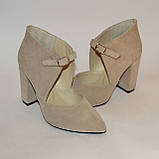 Замшеві туфлі на високому, широкому підборі, фото 2