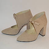 Замшеві туфлі на високому, широкому підборі, фото 3