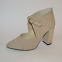 Замшеві туфлі на високому, широкому підборі