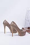 Туфлі жіночі Lexi лакові натуральна шкіра колір кави з молоком на високих зручному підборах 12 см, фото 3