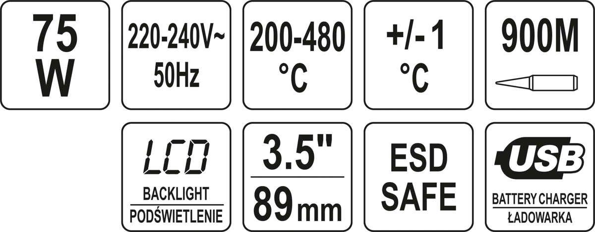 Паяльная станция YATO YT-82456 | 75 Вт с ЖК-дисплеем - фото 6 - id-p1416874673