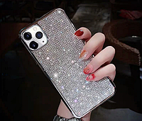 Срібний силіконовий чохол для Iphone 12pro Max з камінням Сваровські