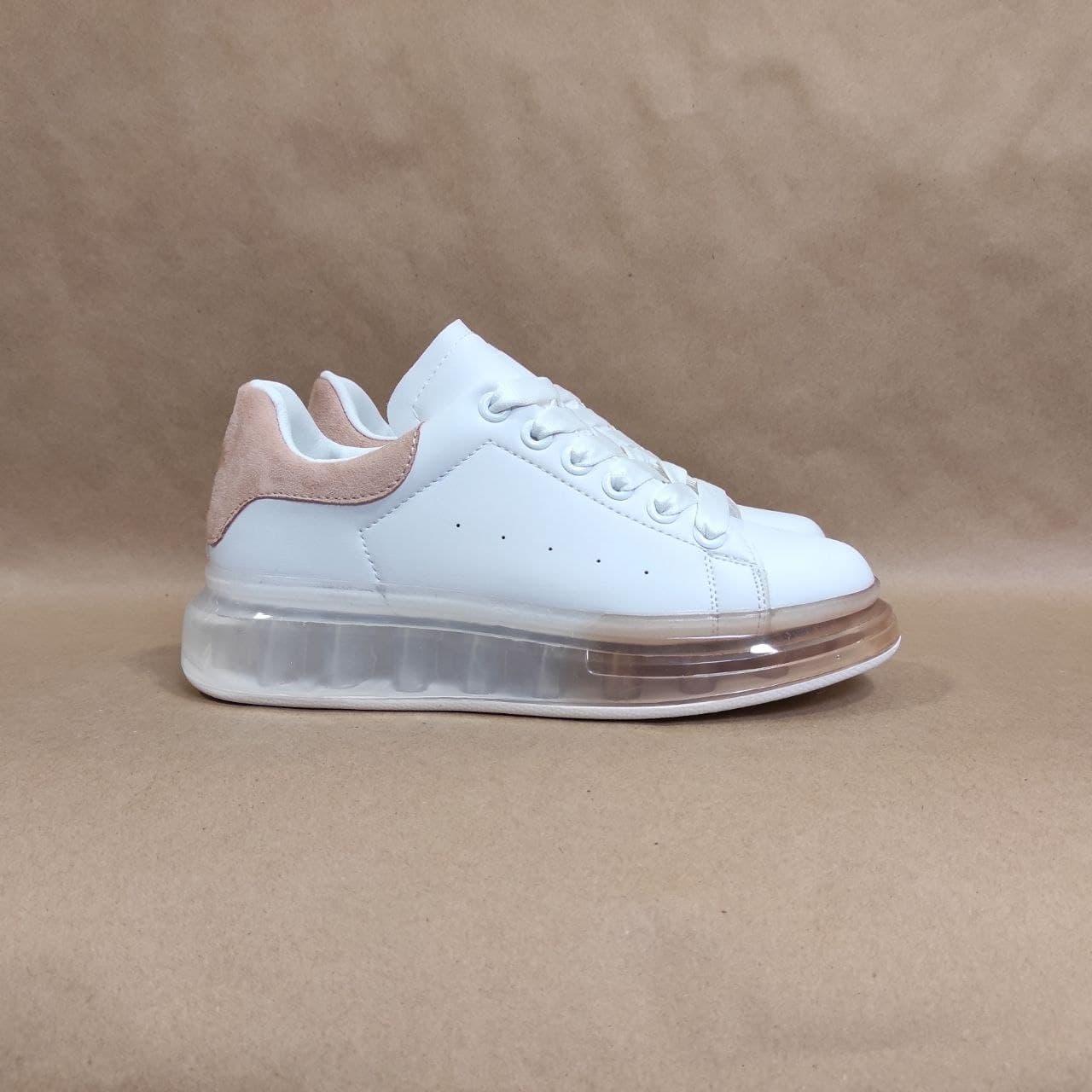 Кросівки McQueen білі з рожевим прозора підошва екокожа White/Pink 2021 кріпери