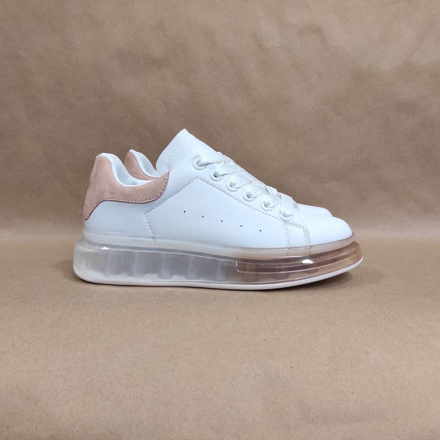 Кросівки McQueen білі з рожевим прозора підошва екокожа White/Pink 2021 кріпери, фото 1