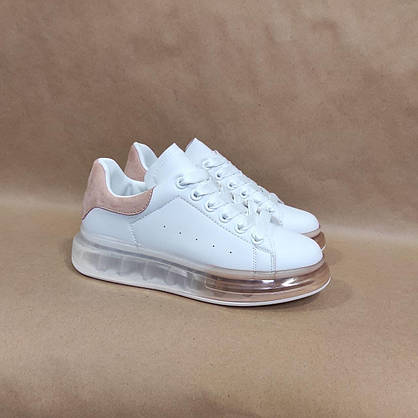 Кросівки McQueen білі з рожевим прозора підошва екокожа White/Pink 2021 кріпери, фото 4