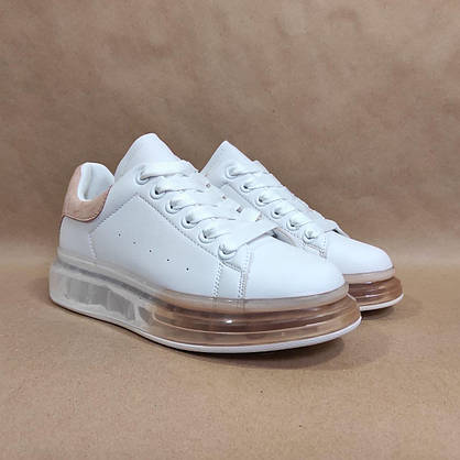 Кросівки McQueen білі з рожевим прозора підошва екокожа White/Pink 2021 кріпери, фото 3