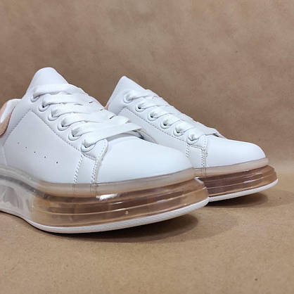 Кросівки McQueen білі з рожевим прозора підошва екокожа White/Pink 2021 кріпери, фото 6