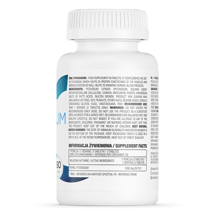 Мінерал Калій OstroVit Potassium 1050 мг 90 таб Польща, фото 3