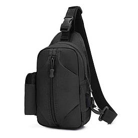 Тактична чорна сумка-борсетка на одній лямці з USB. T-Bag 446