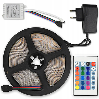 Стрічка світлодіодна LED 3528 RGB 5 м 300 LED з пультом і блоком живлення| Світлодіодна стрічка