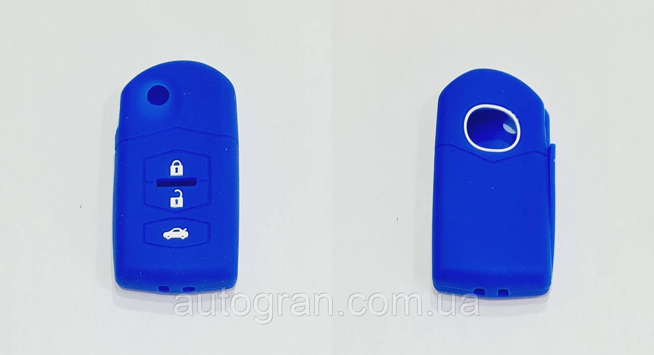 Силіконовий чохол на ключ Mazda 3 кнопки синій