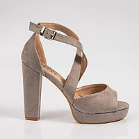 Босоніжки жіночі Seastar на високих стійких підборах і платформі сірі натуральна замша