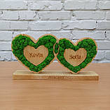 Подарунок на річницю весілля батькам, на річницю весілля дружині - серця з мохом та гравіюванням, фото 5