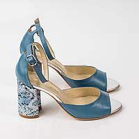 Босоніжки жіночі Nivelle на товстому підборі рептилія блакитна натуральна шкіра