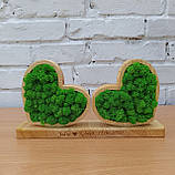 Іменний Подарунок на весілля, річницю весілля. Два Серця на підставці з мохом, фото 4