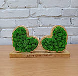 Іменний Подарунок на весілля, річницю весілля. Два Серця на підставці з мохом, фото 3