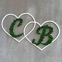 Ініціали молодят, чоловіка та дружини з моху. Подарунок на річницю весілля. Декор весілля