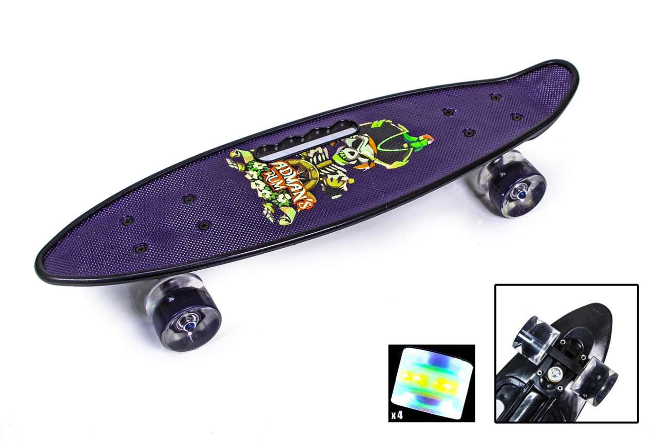 Детский Пенни борд с ручкой Penny Board "Пират" Светящиеся колеса - фото 1 - id-p1417154388