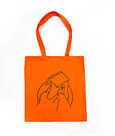 Эко-сумка шоппер рисунок Книга ручная роспись ручная работа Без застежки, Оранжевий