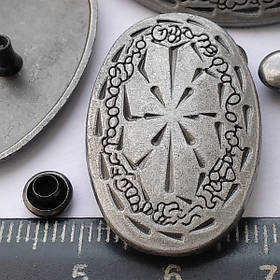 Заклепки з малюнком "Коловрат" 31х20мм для створення прикрас, декору сумок, браслетів. Античне срібло.