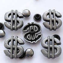 Заклепка "Долар" 13x15мм, під античне срібло, для декору та прикрашання курток, сумок, браслетів.DIY, фото 3