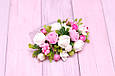Гребінь шпилька / прикраса / гребінці для волосся в зачіску з квітами і зеленню біло-рожевий, фото 2