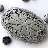Заклепки с рисунком "Коловрат" 31х20мм для создания украшений, декора сумок, браслетов. Античное серебро.