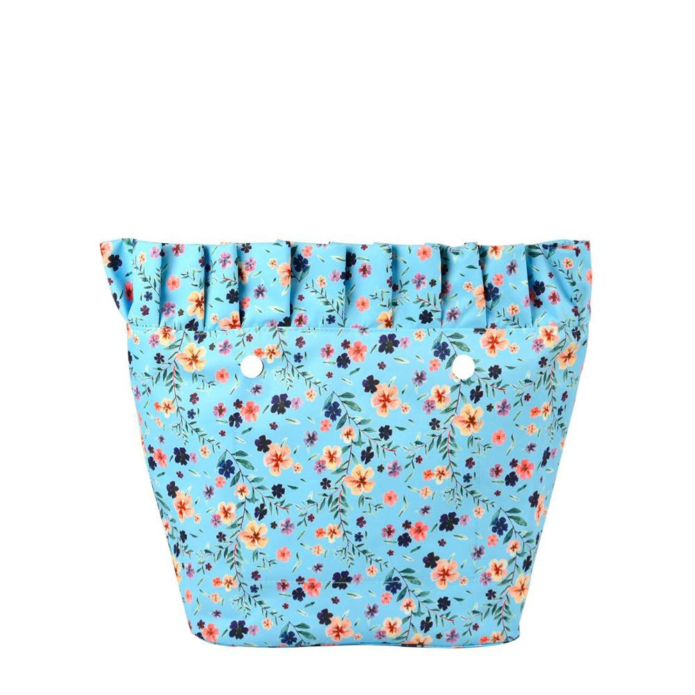 Якісна джинсова підкладка для сумки mini з рюшами, блакитна, фото 1