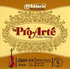 4 струна (G, Соль) для скрипки D'ADDARIO PRO-ARTÉ VIOLIN SINGLE G STRING 4/4 Scale Medium Tension