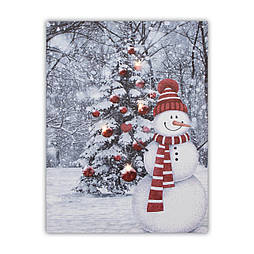Картина, що світиться - сніговик з ялинкою, 4 LЕD ламп, 40x30x1,8 см (940034)