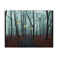 Картина, що світиться - стежка у парку з вуличними ліхтарями, 3 LED лампочки, 30x40x1,8 см (940089)