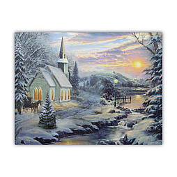Картина, що світиться - зимовий будинок біля лісу з освітленими вікнами, 6 LЕD ламп, 30x40 см (940140)