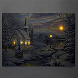 Картина, що світиться - зимовий будинок біля лісу з освітленими вікнами, 6 LЕD ламп, 30x40 см (940140), фото 2