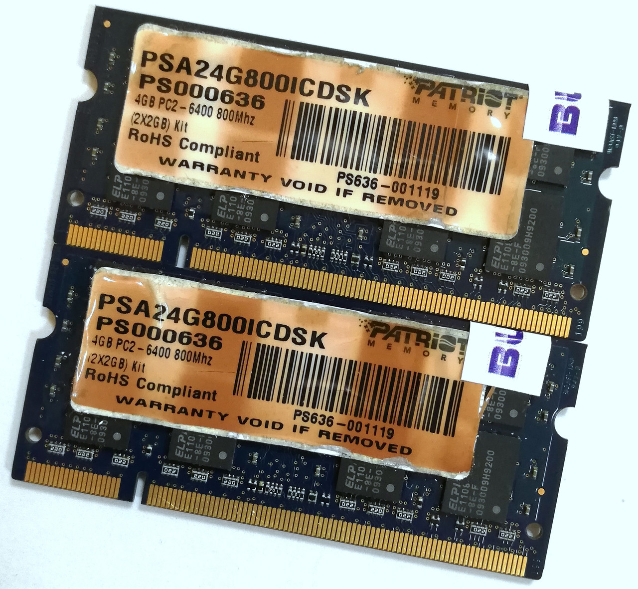 Пара оперативної пам'яті для ноутбука Patriot SODIMM DDR2 4Gb (2*2Gb) 800MHz 6400S CL5 (PSA24G800ICDSK) Б/В МІН
