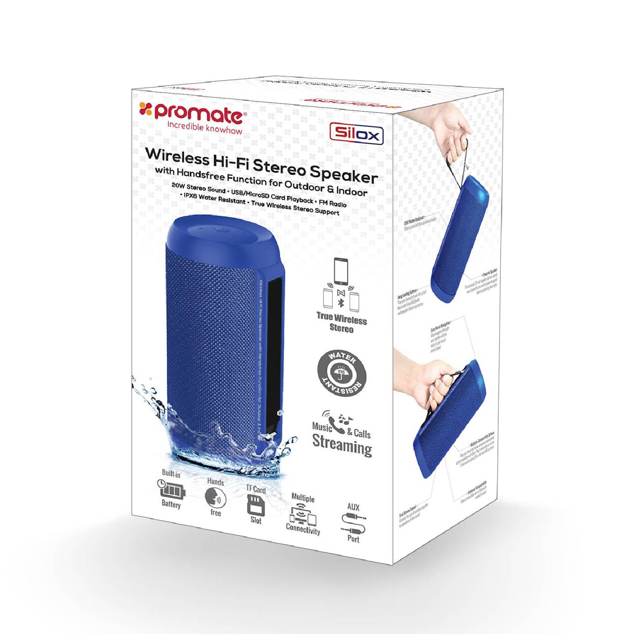 Портативная Bluetooth колонка Promate Silox 20 Вт Blue (silox.blue) - фото 10 - id-p1313272249