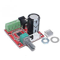 Підсилювач звуку 2х10W клас D, модуль PAM8610 з регулятором гучності і вхідними / вихідними роз'ємами