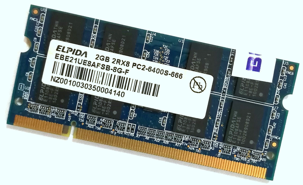 Оперативна пам'ять для ноутбука Elpida SODIMM DDR2 2Gb 800MHz 6400S CL6 (EBE21UE8AFSB-8G-F) Б/В