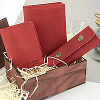 Подарунковий набір жіночий в коробці Handycover №46 (червоний) ключниця, обкладинка на документи і паспорт