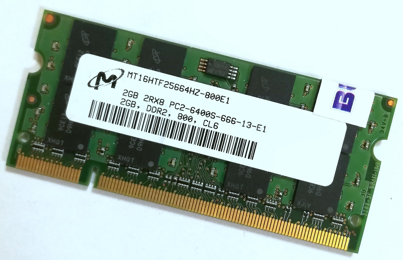 Оперативна пам'ять для ноутбука Micron SODIMM DDR2 2Gb 800MHz 6400s CL6 (MT16HTF25664HZ-800E1) Б/В
