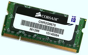 Оперативна пам'ять для ноутбука Corsair SODIMM DDR2 2Gb 667MHz 5300s CL5 (CMR2G667S) Б/В