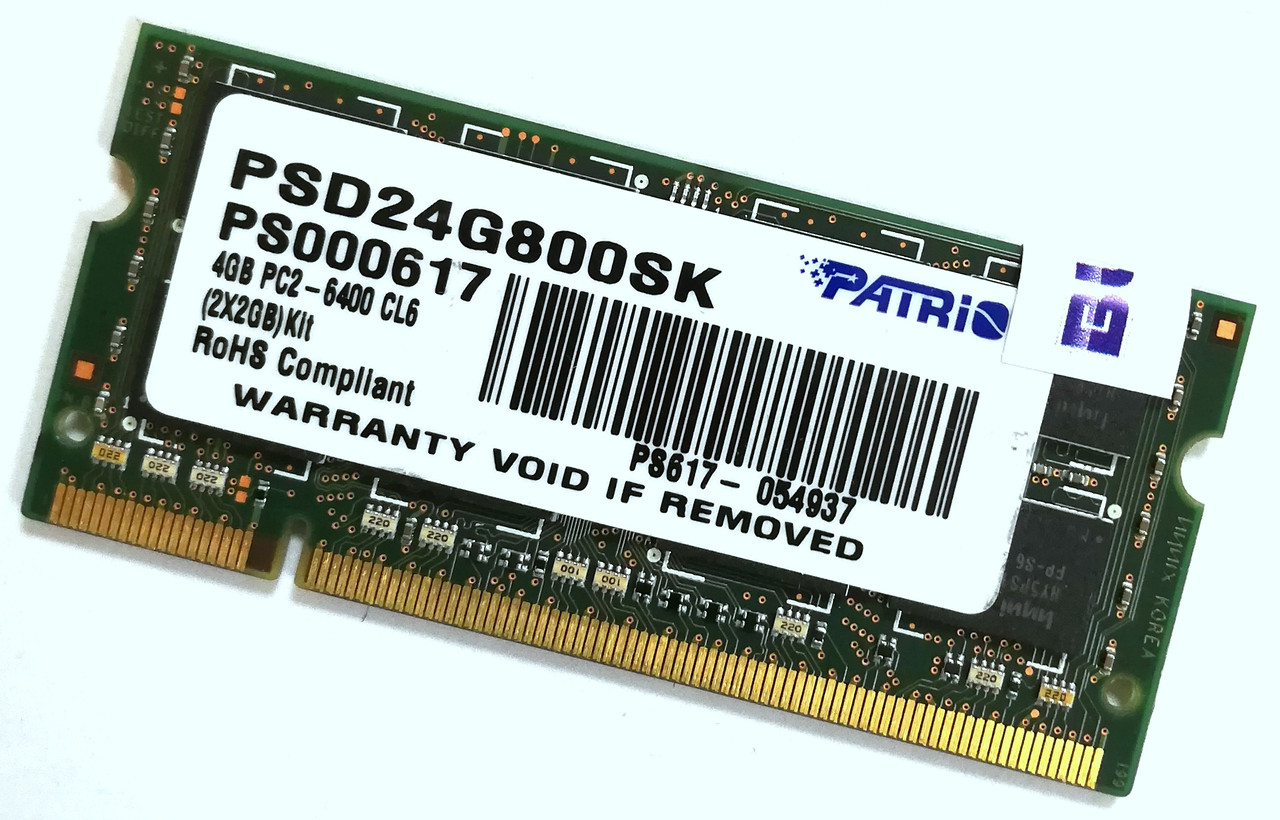 Оперативна пам'ять для ноутбука Patriot SODIMM DDR2 2Gb 800MHz 6400S CL6 (PSD24G800SK) Б/В
