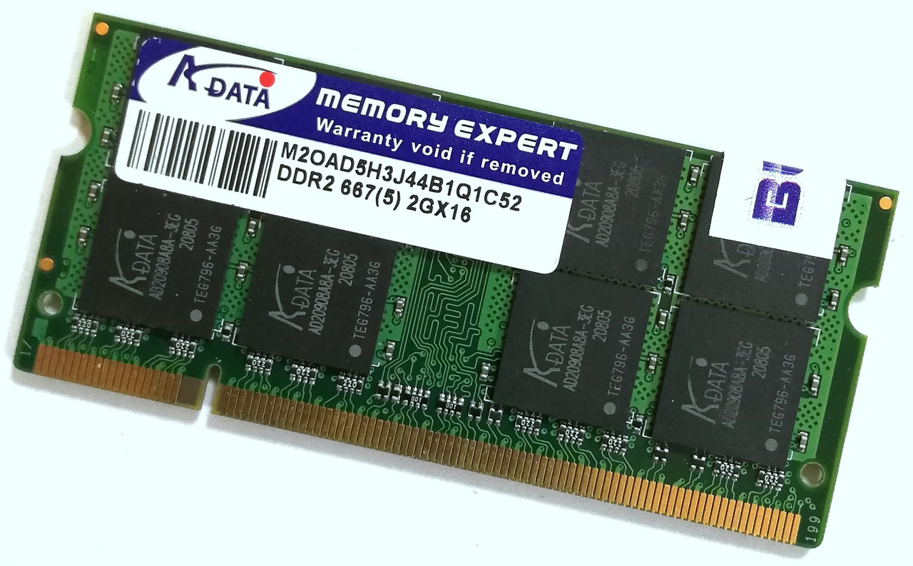 Оперативна пам'ять для ноутбука Adata Memory Expert SODIMM DDR2 2Gb 667MHz 5300s CL5 (M2OAD5H3J44B1Q1C52) Б/В