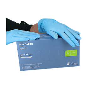 Рукавички вінілові неопудрені MERCATOR hybrid+ блакитні (100 шт.)
