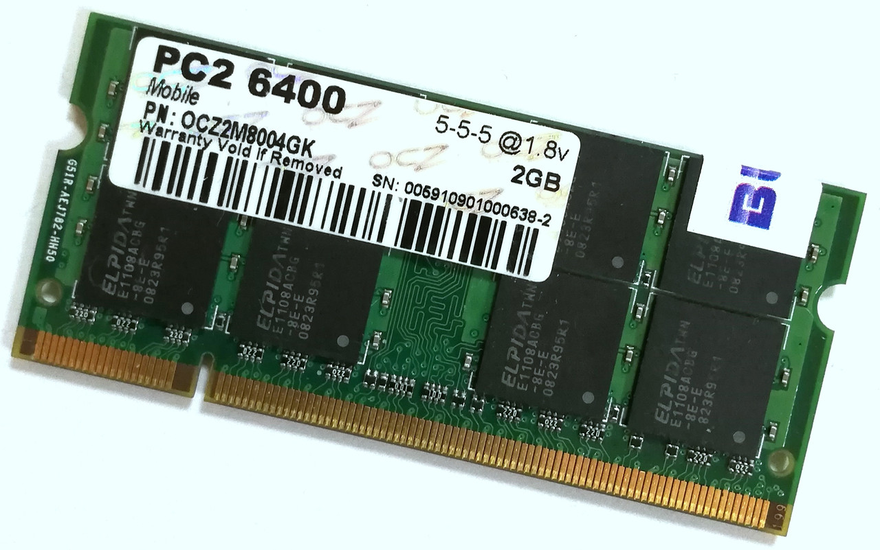 Оперативна пам'ять для ноутбука OCZ Mobile SODIMM DDR2 2Gb 800MHz 6400S CL5 (OCZ2M8004GK) Б/В