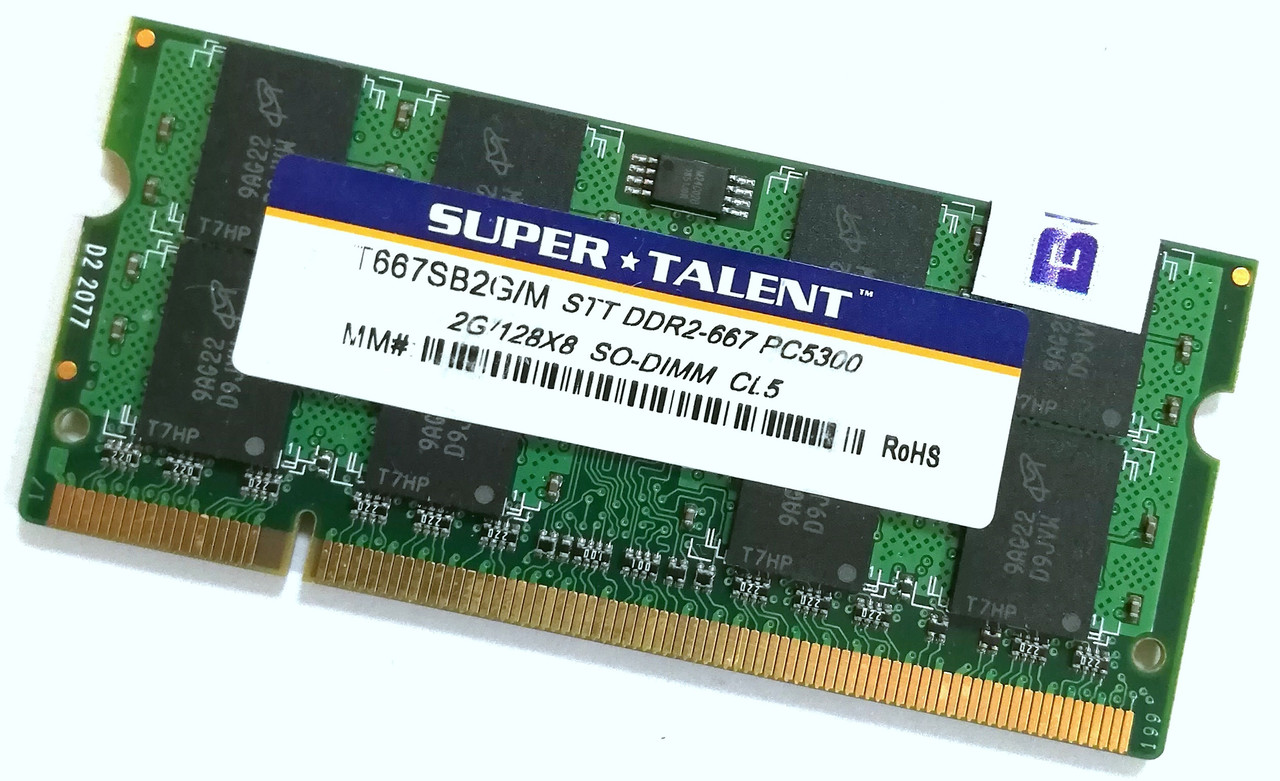 Оперативна пам'ять для ноутбука Super Talent SODIMM DDR2 2Gb 667MHz 5300S 2R8 CL5 (T667SB2G/M) Б/В