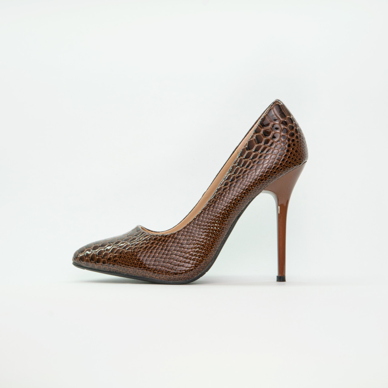 Туфли женские лодочки коричневые кожаные на высоком тонком каблуке весна осень - фото 6 - id-p1417369664