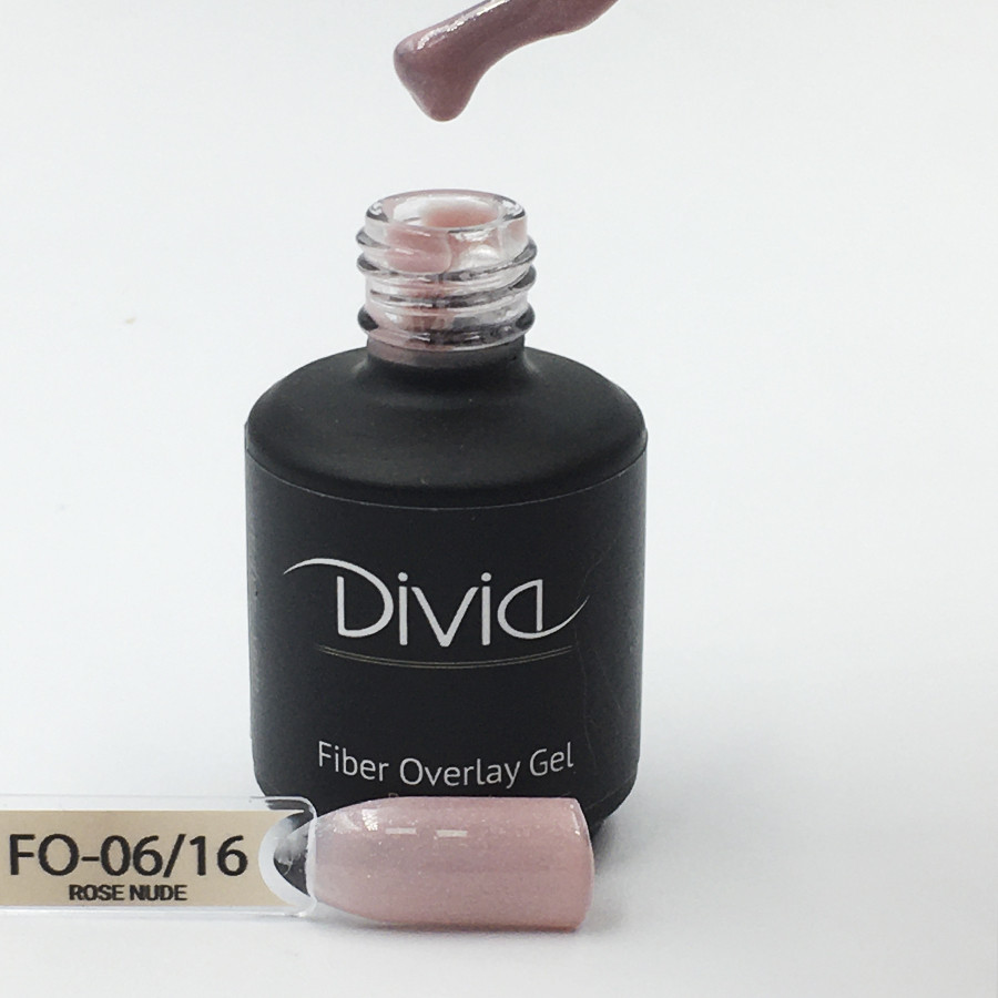 Базове покриття для нігтів з волокнами Divia Fiber Overlay Gel FO06 - Rose Nude, шиммер 8 мл